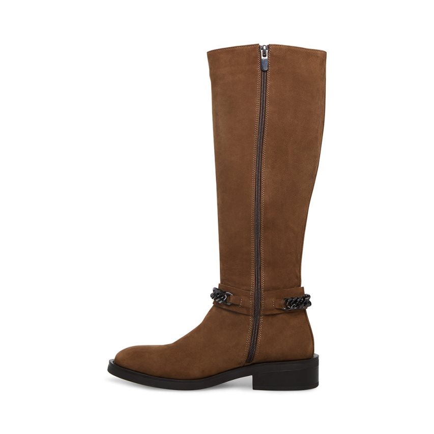 Brown Steve Madden Quin Nubuck Women's High Boots | PH 9784LM16